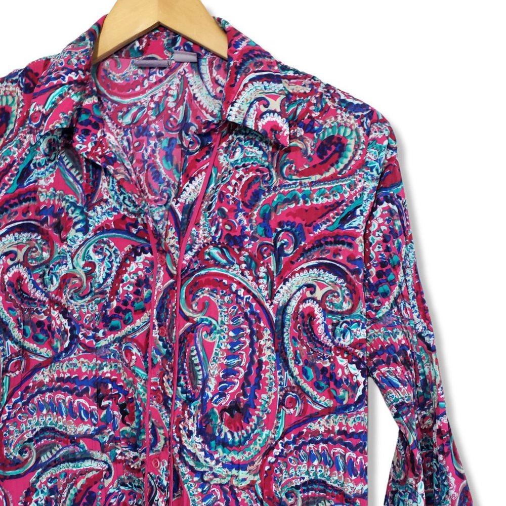 Laura Scott Purple Paisley Scrunched Button-up Blouse Size Large - Picture 3 of 8